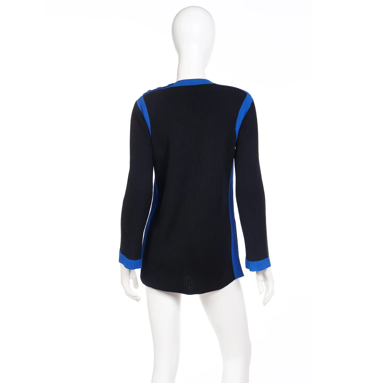 1980s Yves Saint Laurent Vintage Black and Blue Wool Pullover Sweater