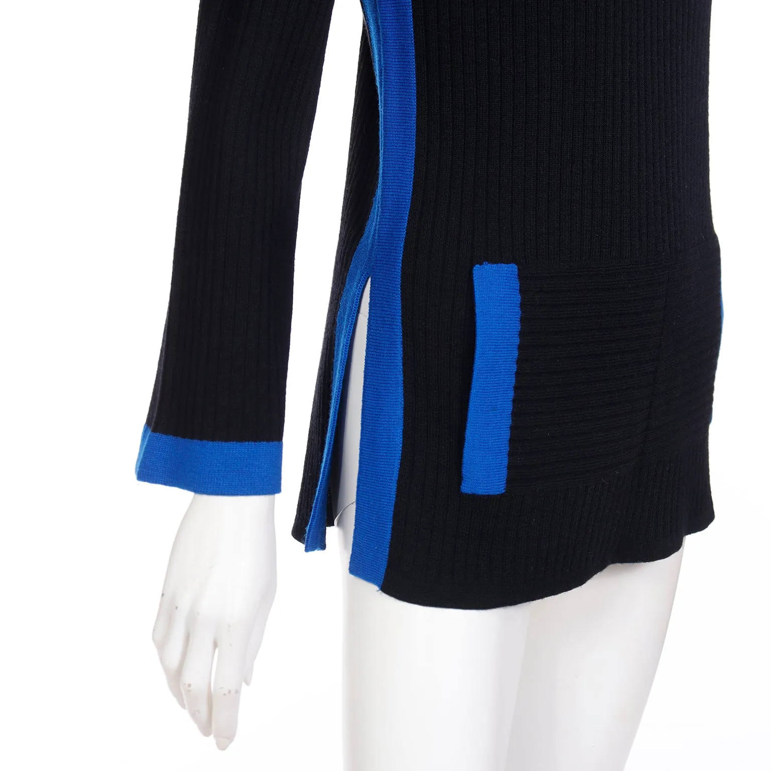 1980s Yves Saint Laurent Vintage Black and Blue Wool Pullover Sweater