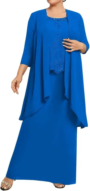 2 Piece Elegant Mother's Evening Gowns with Sleeves Formal Dresses Plus Size Mother of The Bride Dress with Jacket HD261