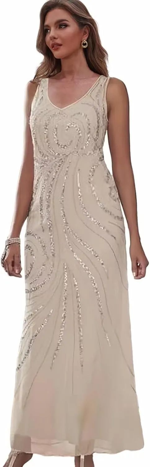 2 Pieces Mother of The Bride Dresses with Jacket Chiffon Sequin Formal Dress for Wedding Guest