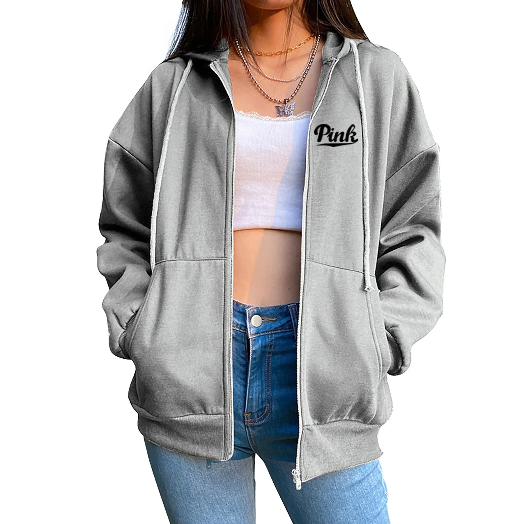 2024 New Womens Zipper Cardigan Hooded Sweatshirt Printing Outfits Fashion Casual Jogging Top Clothing Lady Versatile Sport Coat