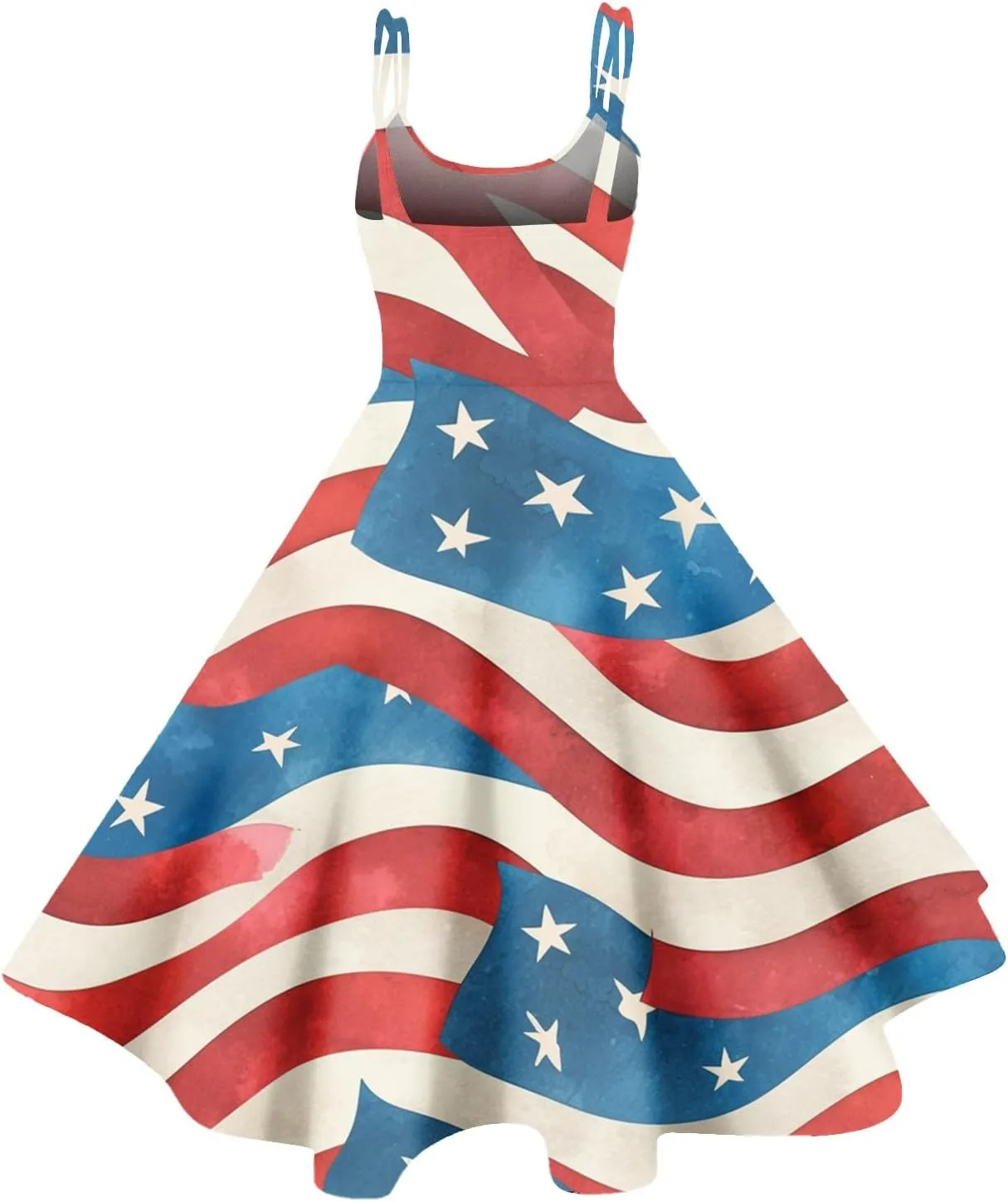 4th of July Womens Dresses Spaghetti Strap American Flag Print Midi Dress 2025 Trendy Summer Vintage Sundress Swing