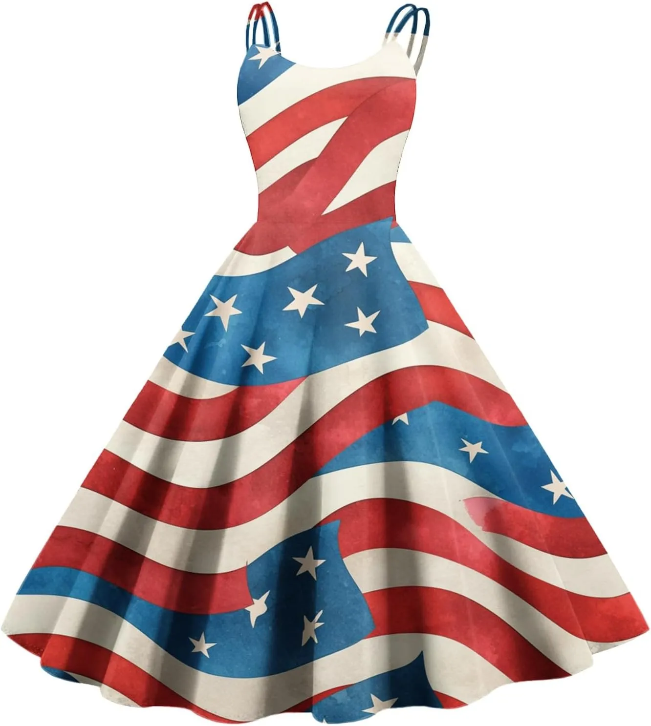 4th of July Womens Dresses Spaghetti Strap American Flag Print Midi Dress 2025 Trendy Summer Vintage Sundress Swing