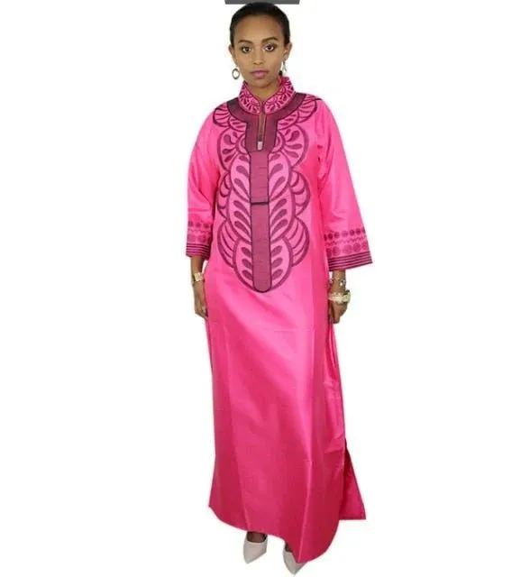 African Bazin Embroidery Long Dress Soft Material Traditional Clothing