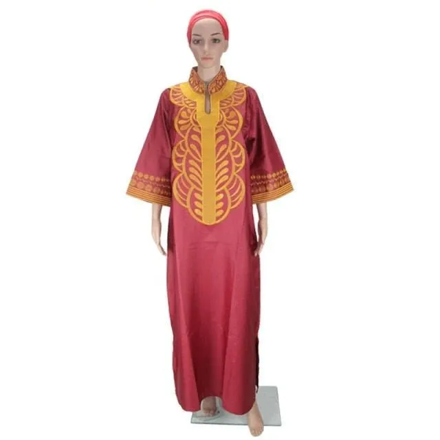 African Bazin Embroidery Long Dress Soft Material Traditional Clothing