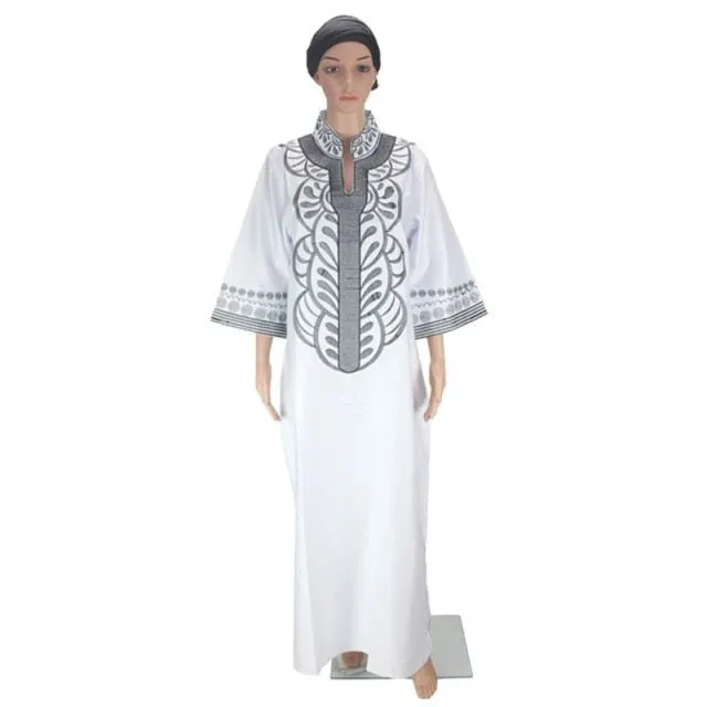 African Bazin Embroidery Long Dress Soft Material Traditional Clothing