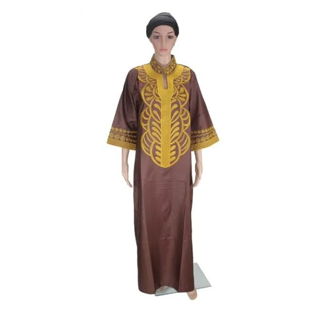 African Bazin Embroidery Long Dress Soft Material Traditional Clothing