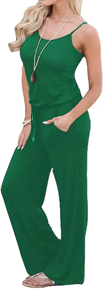 Artfish Women Casual Sleeveless Spaghetti Strap Striped Lounge Pajama Jumpsuit