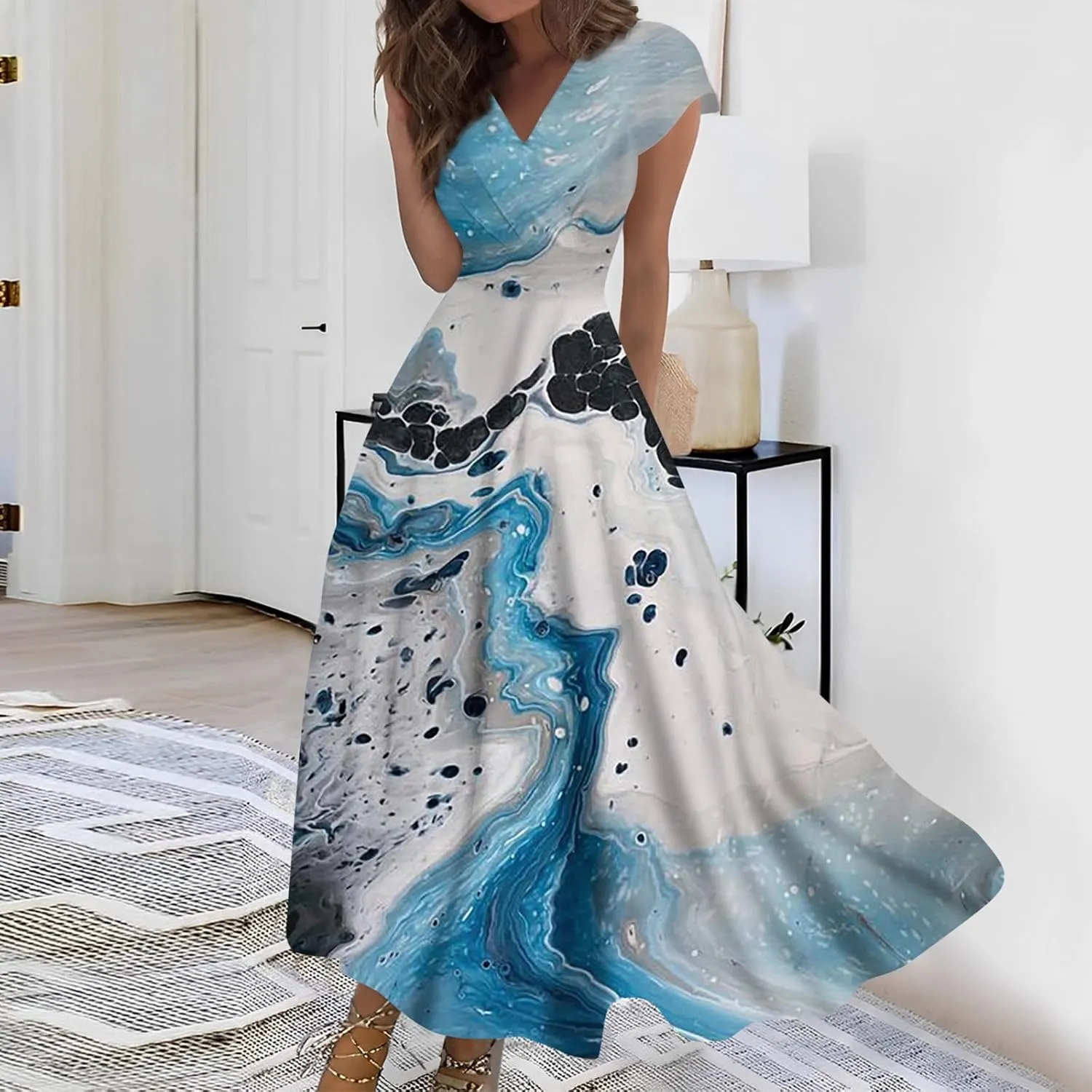 Azeralia Summer Dresses for Women 2024 Short Sleeve Dresses for Women 2024 Elegant Wedding Guest Dress Party Dress for Women