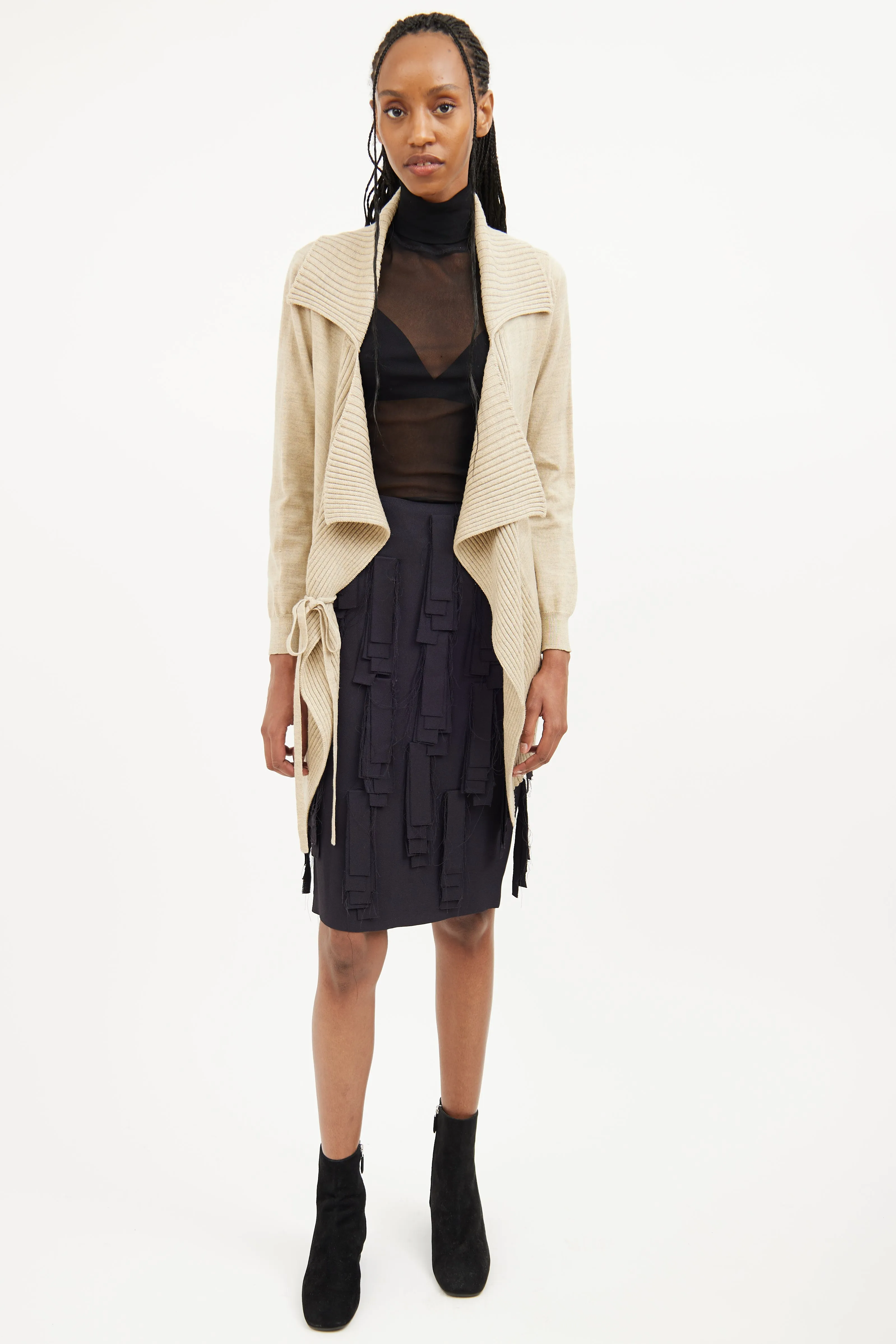 Beige Knit Long Sleeve Cardigan