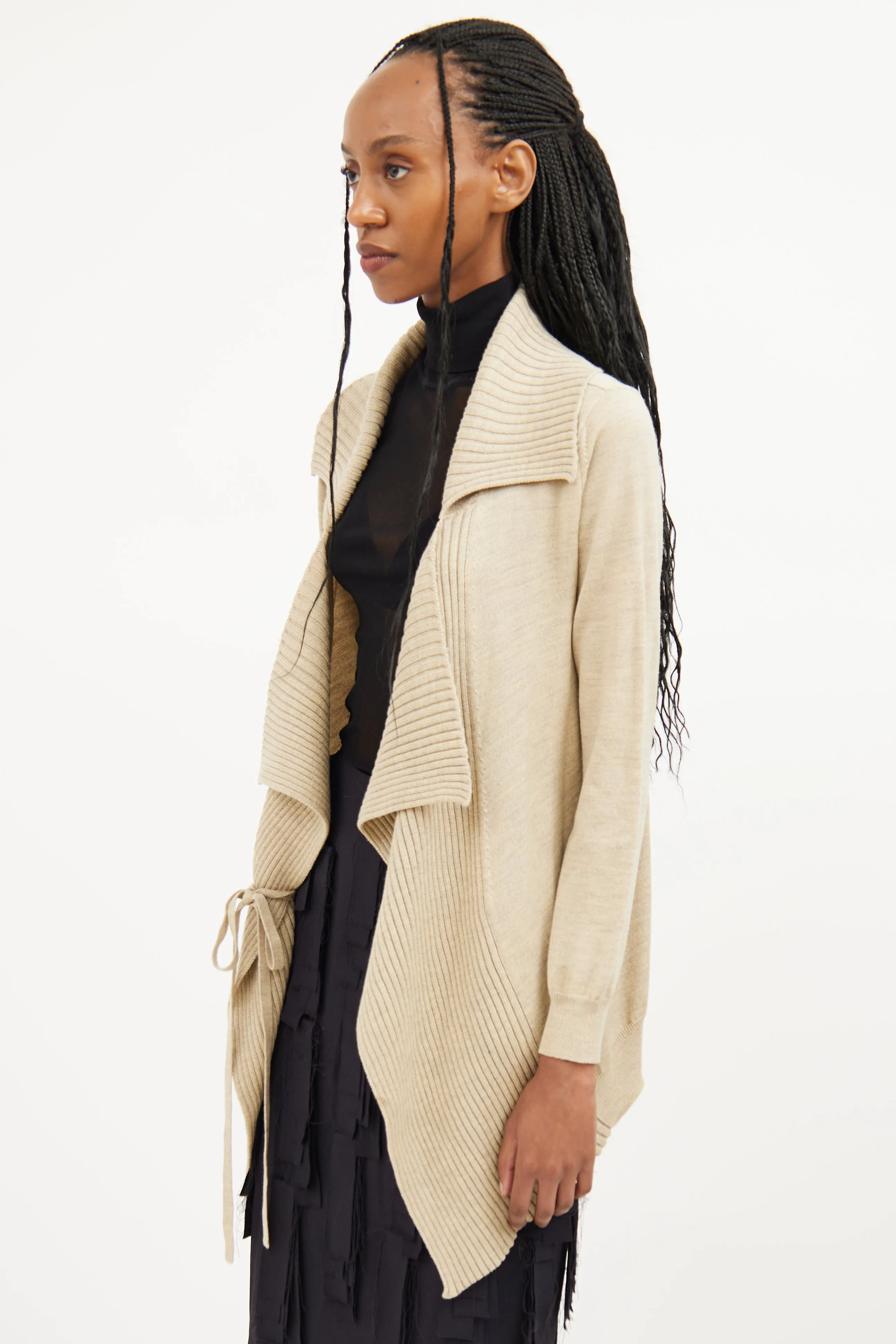 Beige Knit Long Sleeve Cardigan