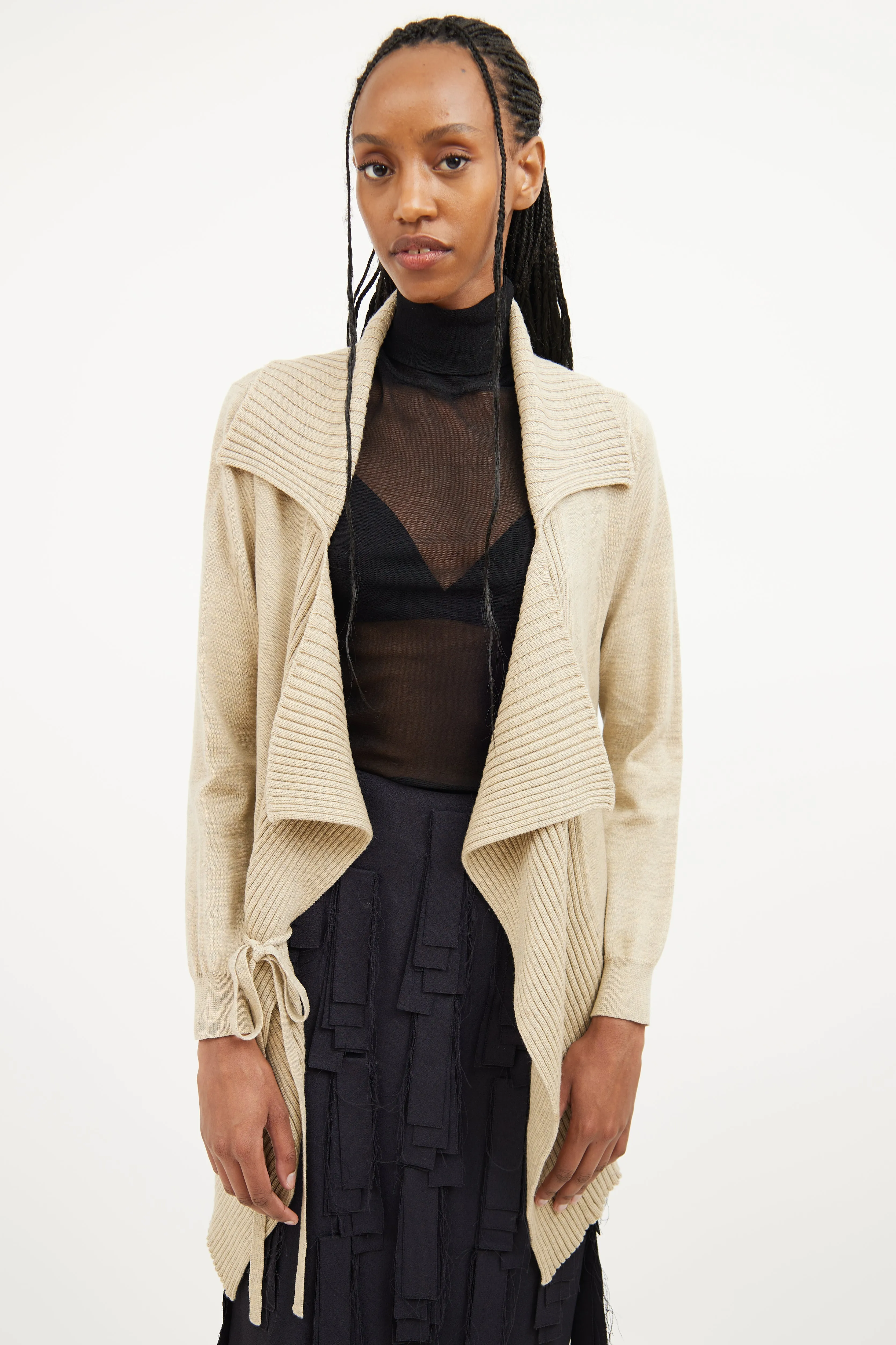 Beige Knit Long Sleeve Cardigan
