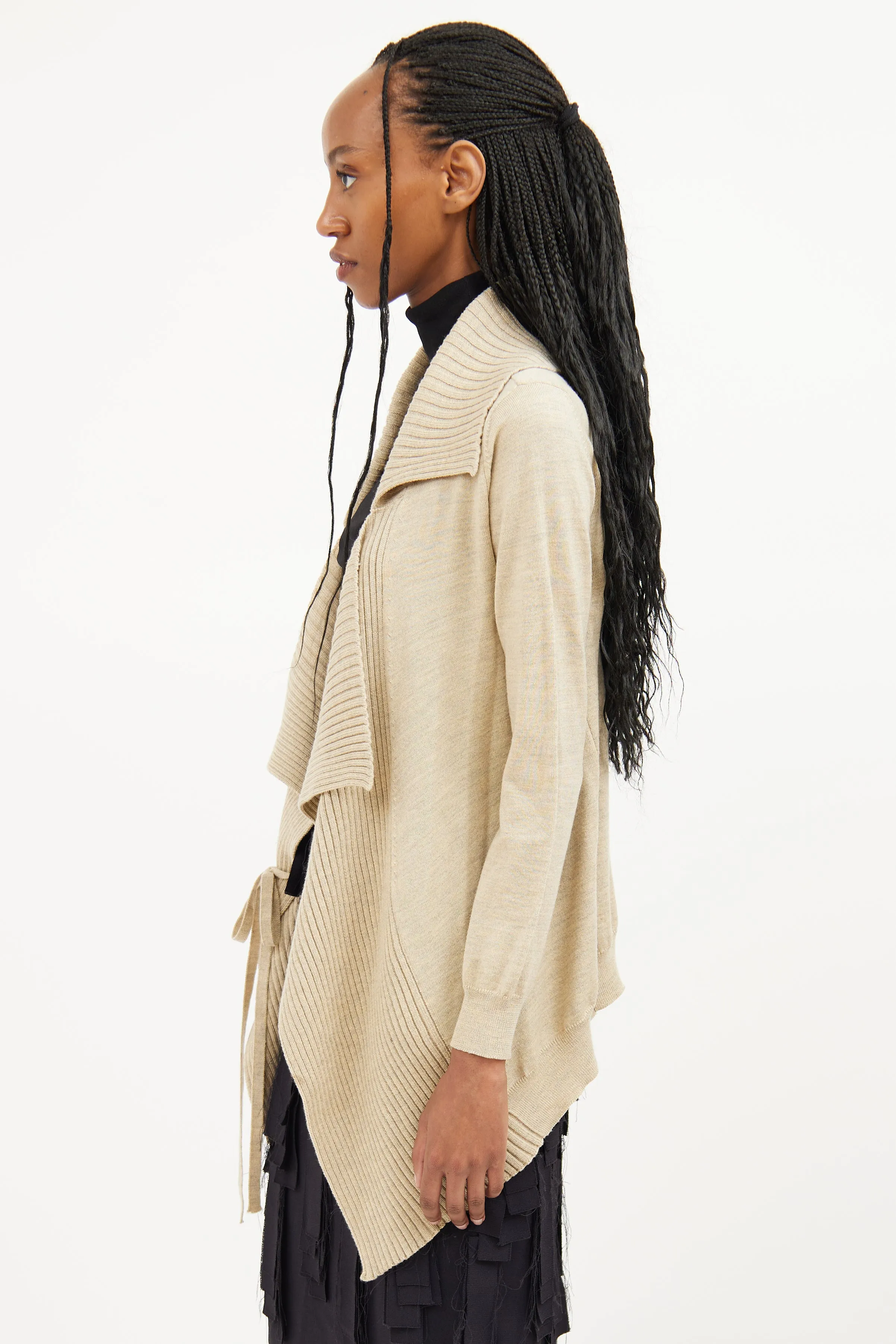 Beige Knit Long Sleeve Cardigan