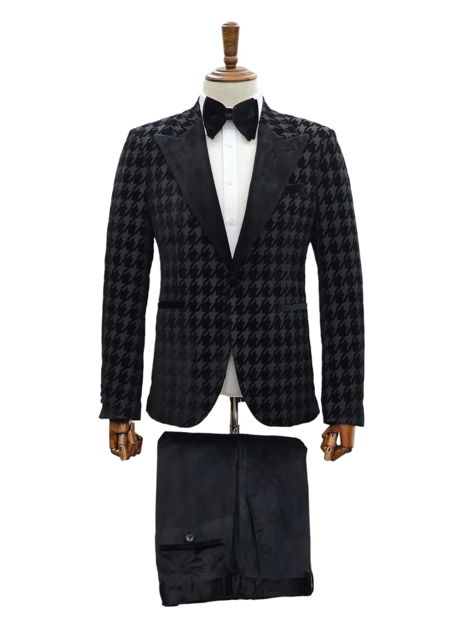 Black Houndstooth Tuxedo Jacket - Timeless Elegance