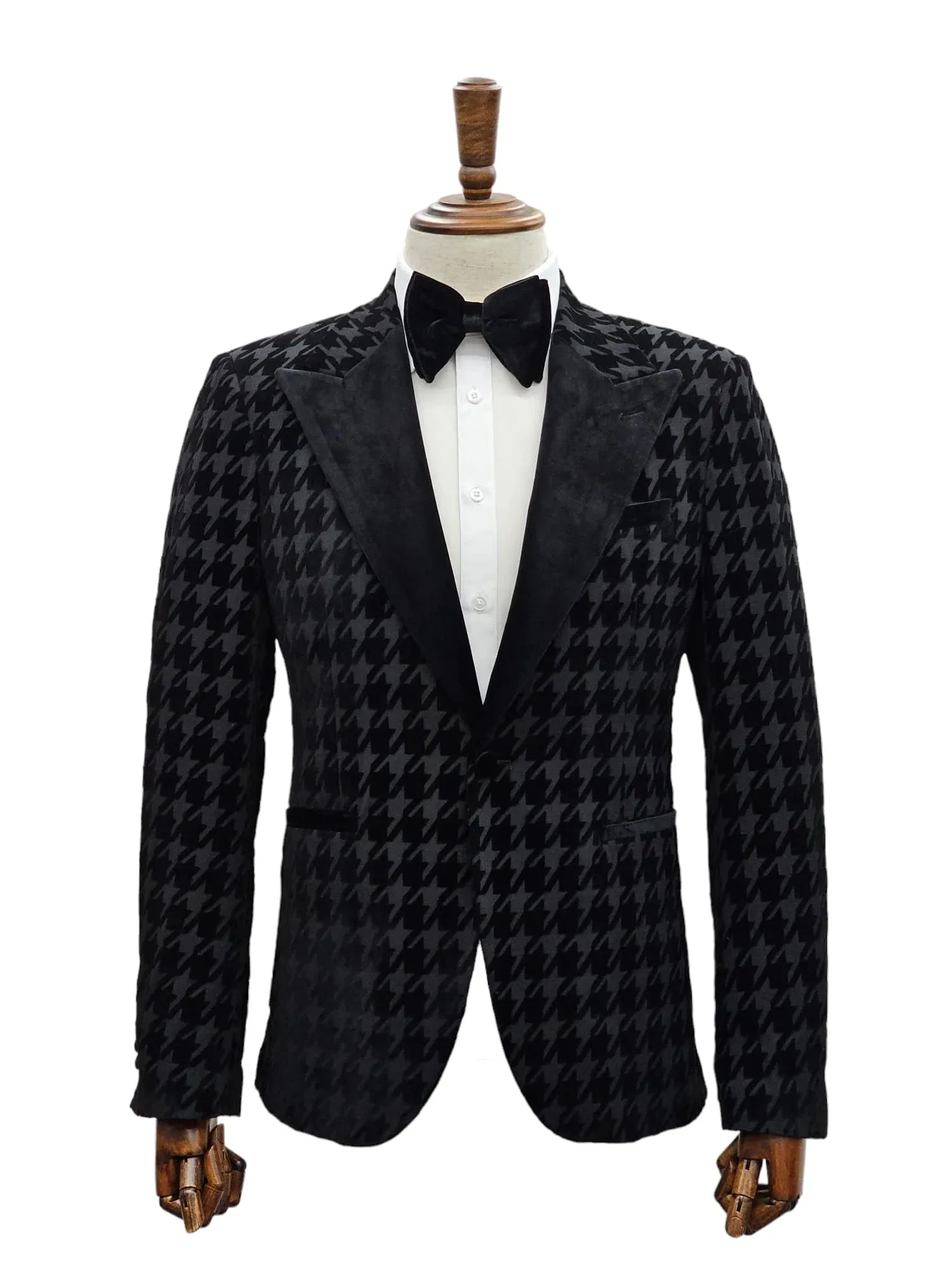 Black Houndstooth Tuxedo Jacket - Timeless Elegance