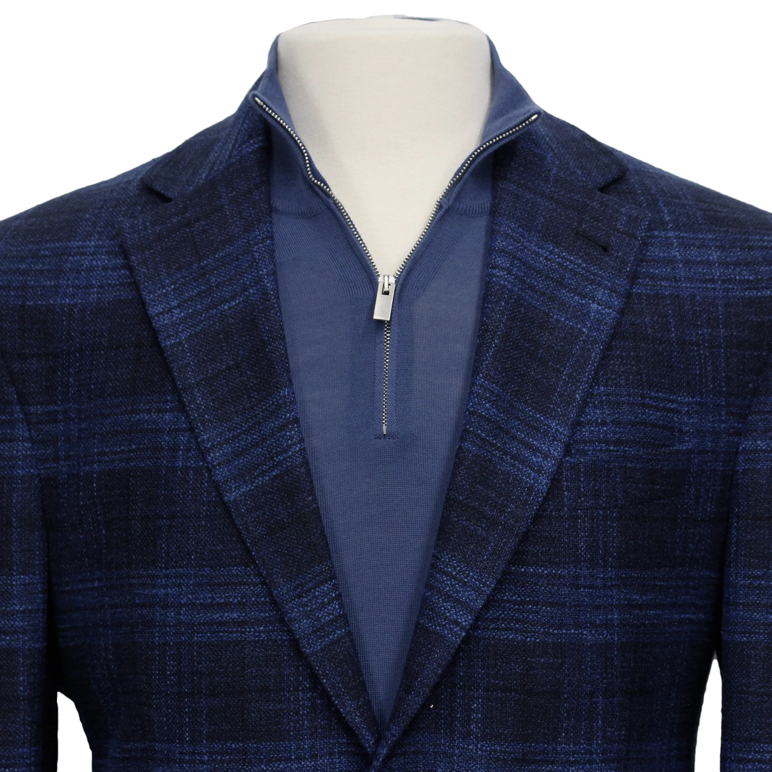 Blue Tonal Plaid Dallas Contemporary Fit Wool-Silk-Cotton Sport Jacket - Jack Victor