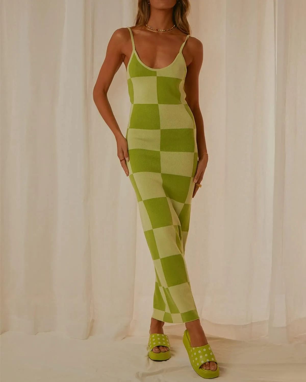 Bodycon Dresses for Women Summer Knit Hollow Out Sexy Night Out Midi Maxi Dress Sleeveless Long Cut Out Dress