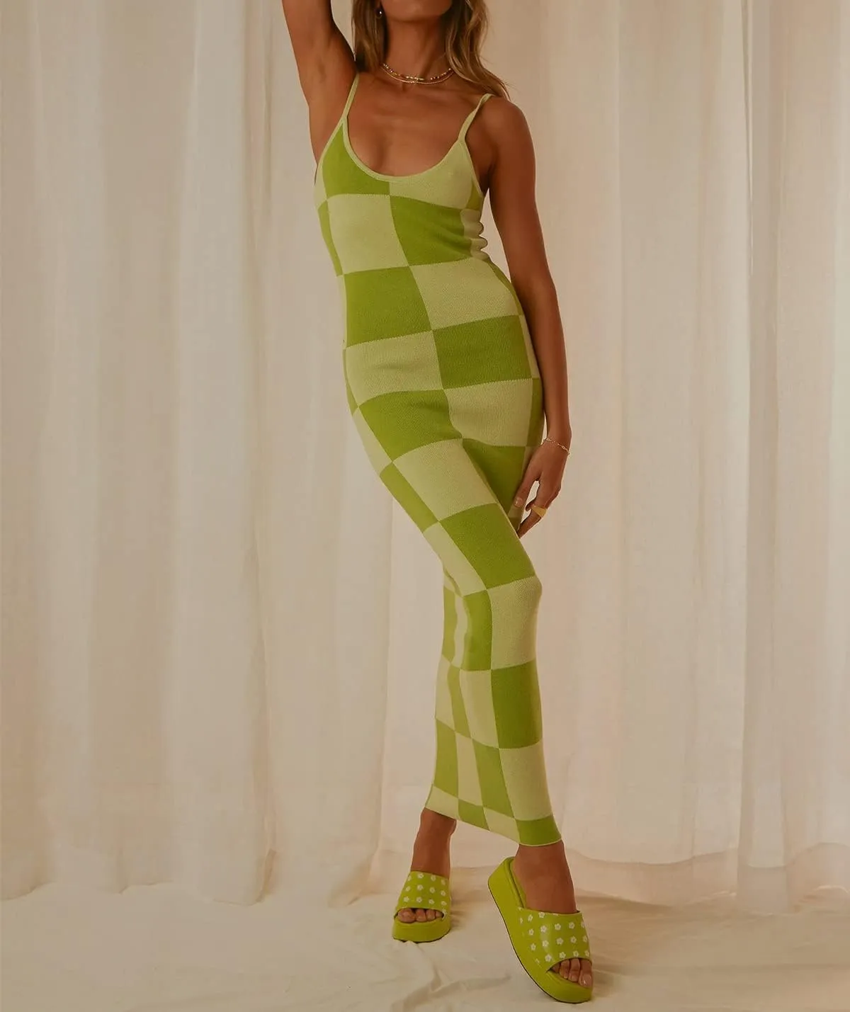 Bodycon Dresses for Women Summer Knit Hollow Out Sexy Night Out Midi Maxi Dress Sleeveless Long Cut Out Dress