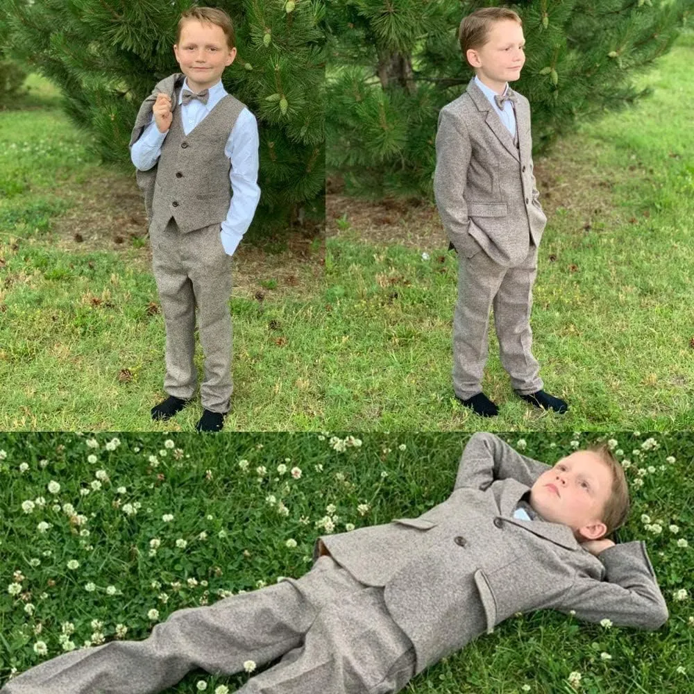 Boy's 5 Pieces Tuxedos Toddler Formal Suits Set Kids Slim Fit Suit for Weddings