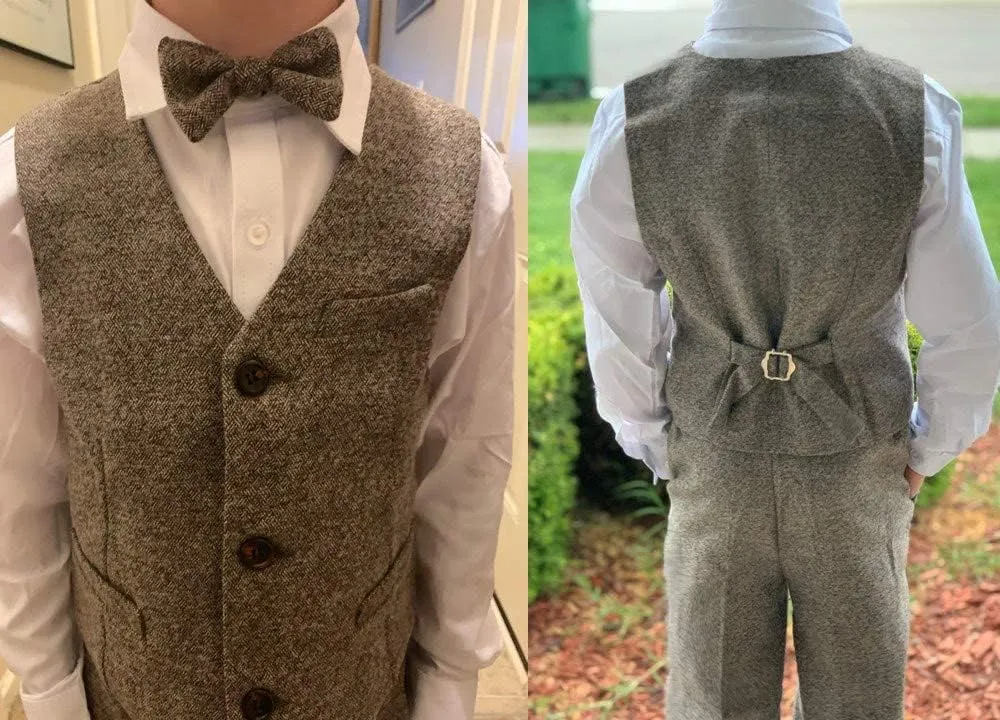 Boy's 5 Pieces Tuxedos Toddler Formal Suits Set Kids Slim Fit Suit for Weddings