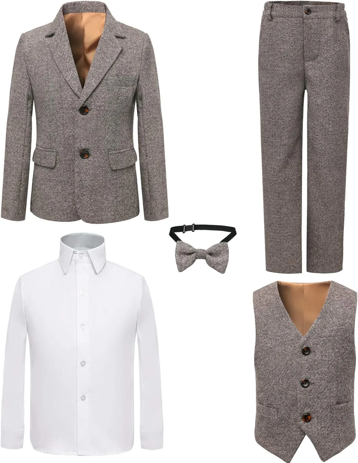 Boy's 5 Pieces Tuxedos Toddler Formal Suits Set Kids Slim Fit Suit for Weddings