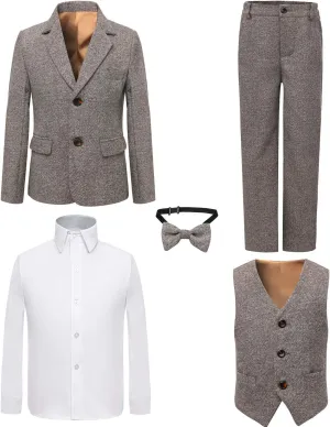 Boy's 5 Pieces Tuxedos Toddler Formal Suits Set Kids Slim Fit Suit for Weddings