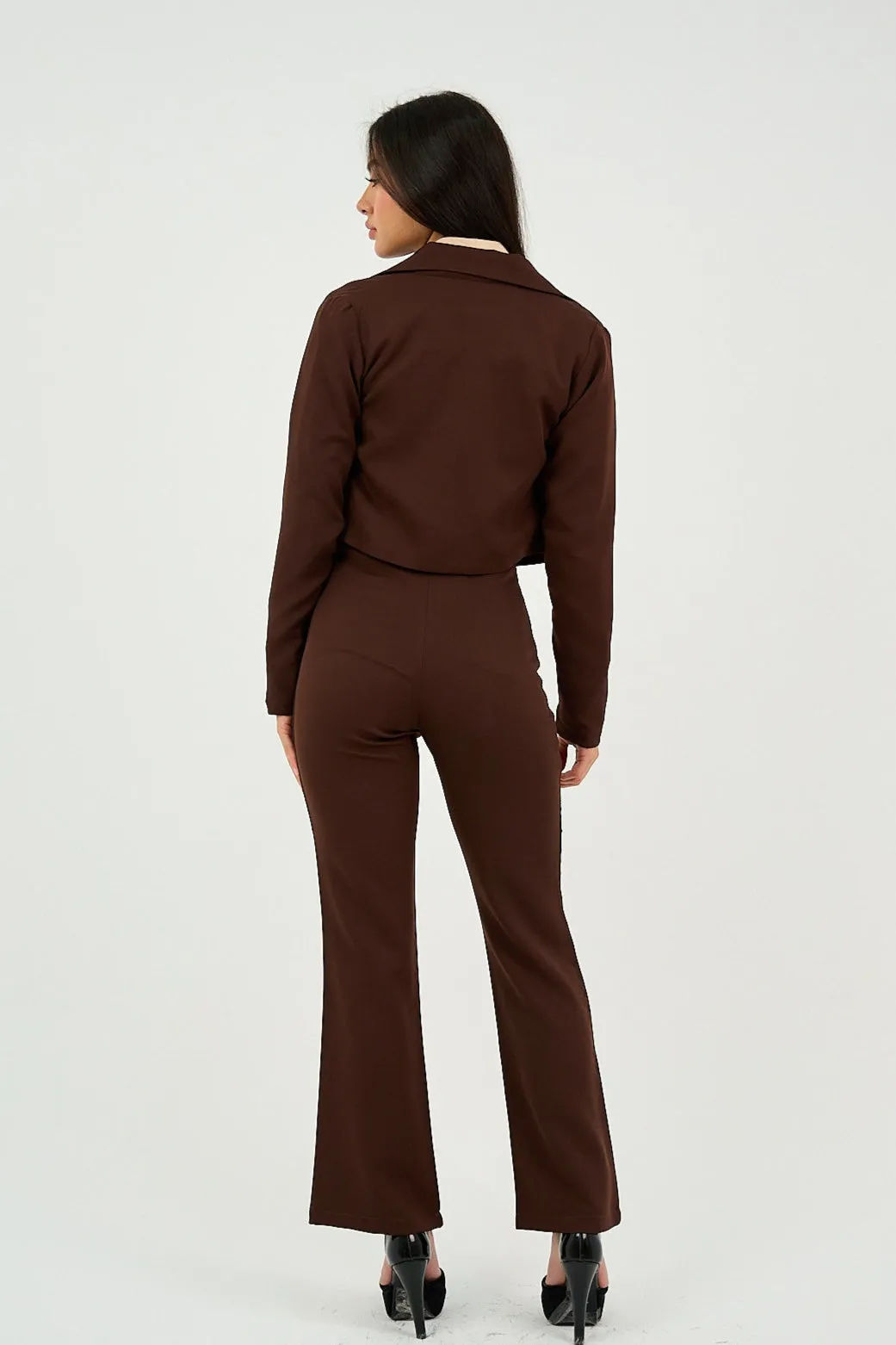 Brown Flared Suit Trousers