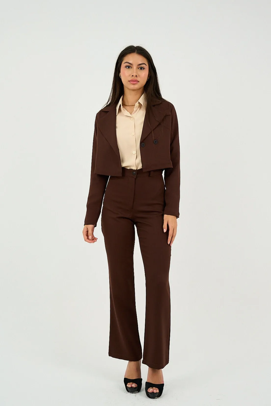 Brown Flared Suit Trousers
