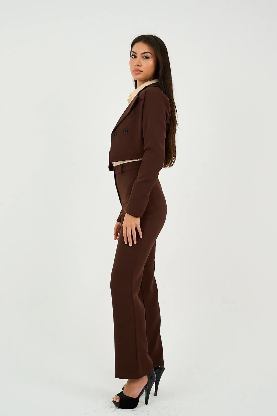 Brown Flared Suit Trousers