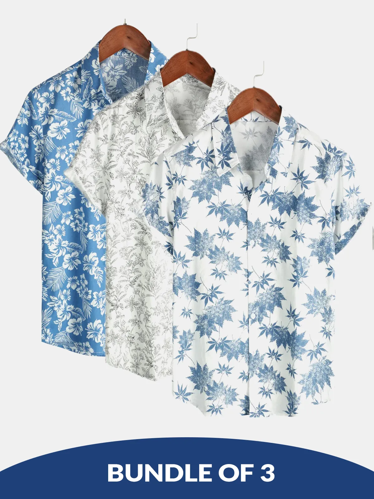 Bundle Of 3 | Men's Cotton Maple Leaf Print Breathable Short Sleeve Shirts