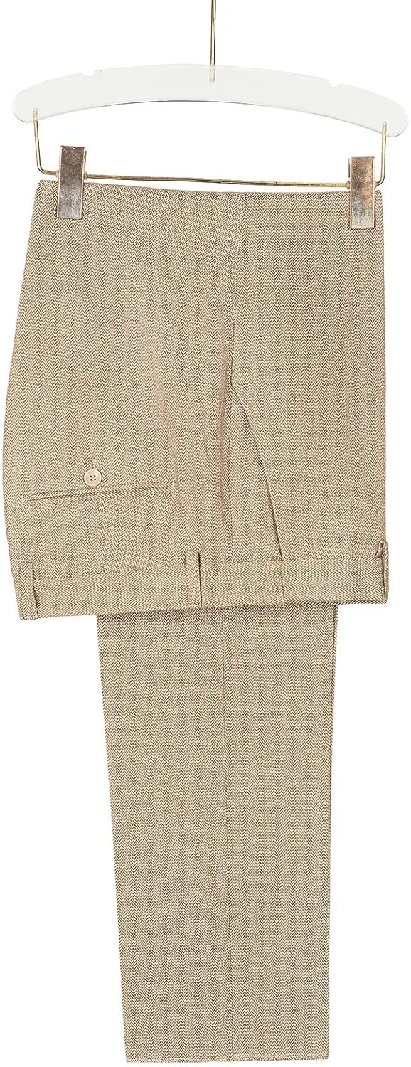 Ceehuteey Men's Retro Dress Suit Pants Thick Wool Flat Front Herringbone Tweed Trousers