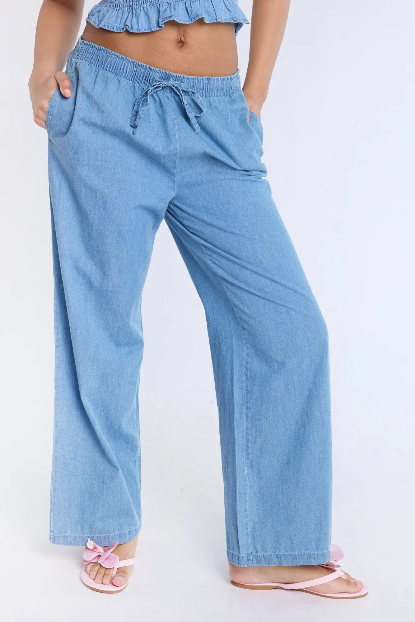 Chambray High Rise Wide Leg Pants