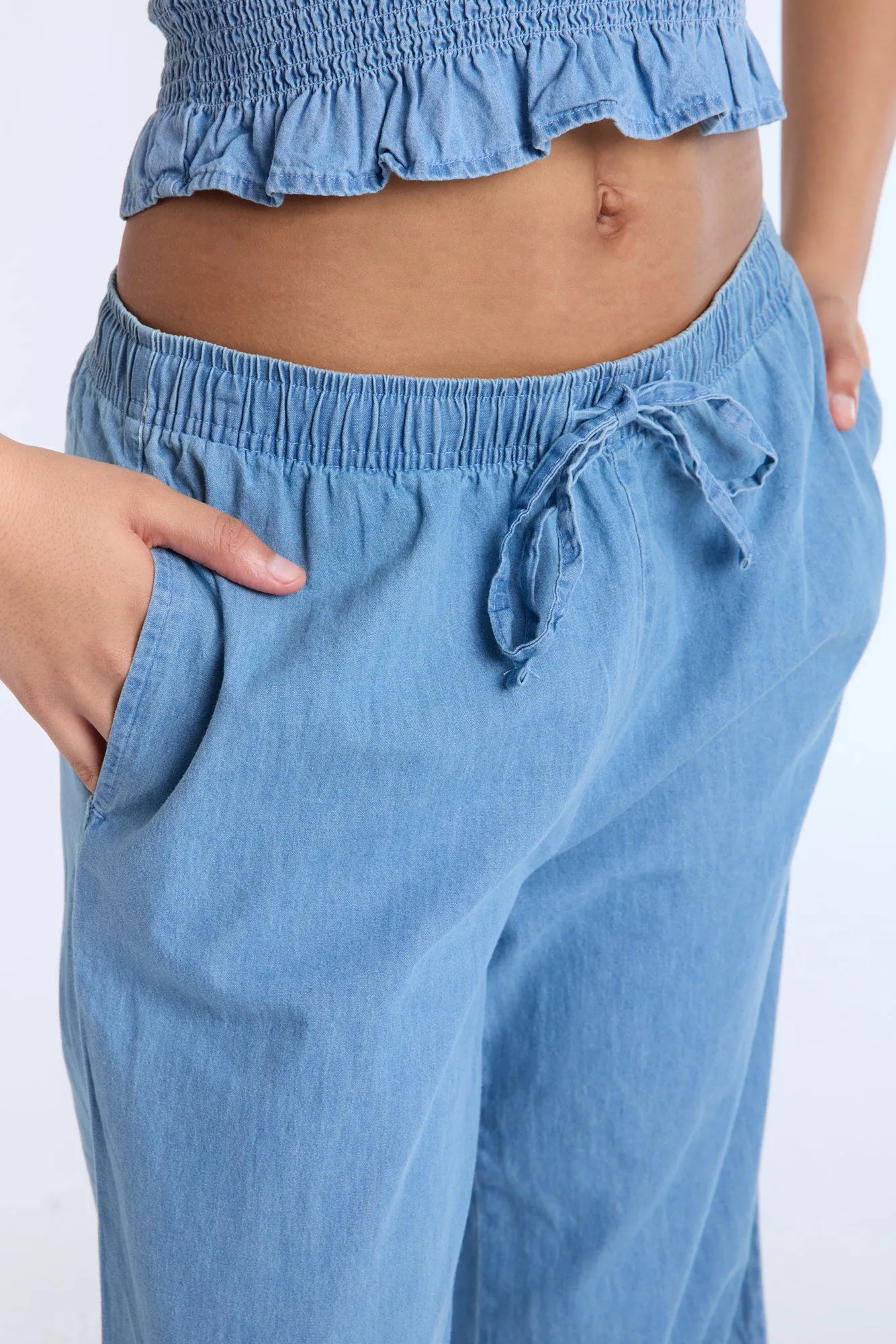Chambray High Rise Wide Leg Pants