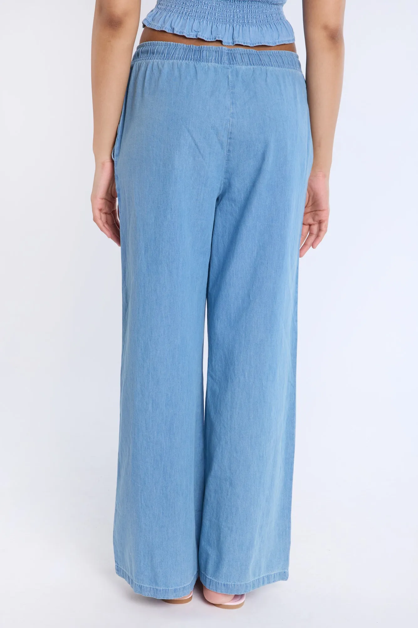 Chambray High Rise Wide Leg Pants
