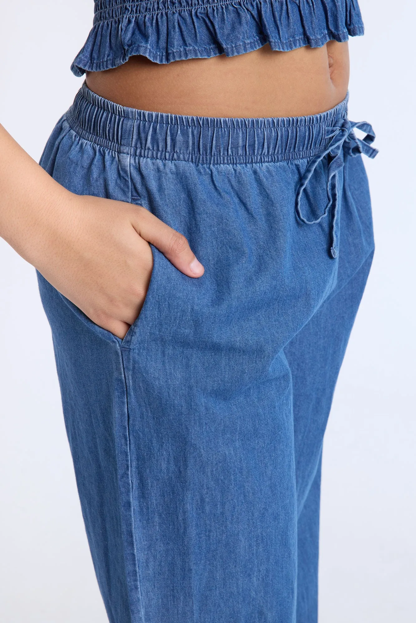 Chambray High Rise Wide Leg Pants
