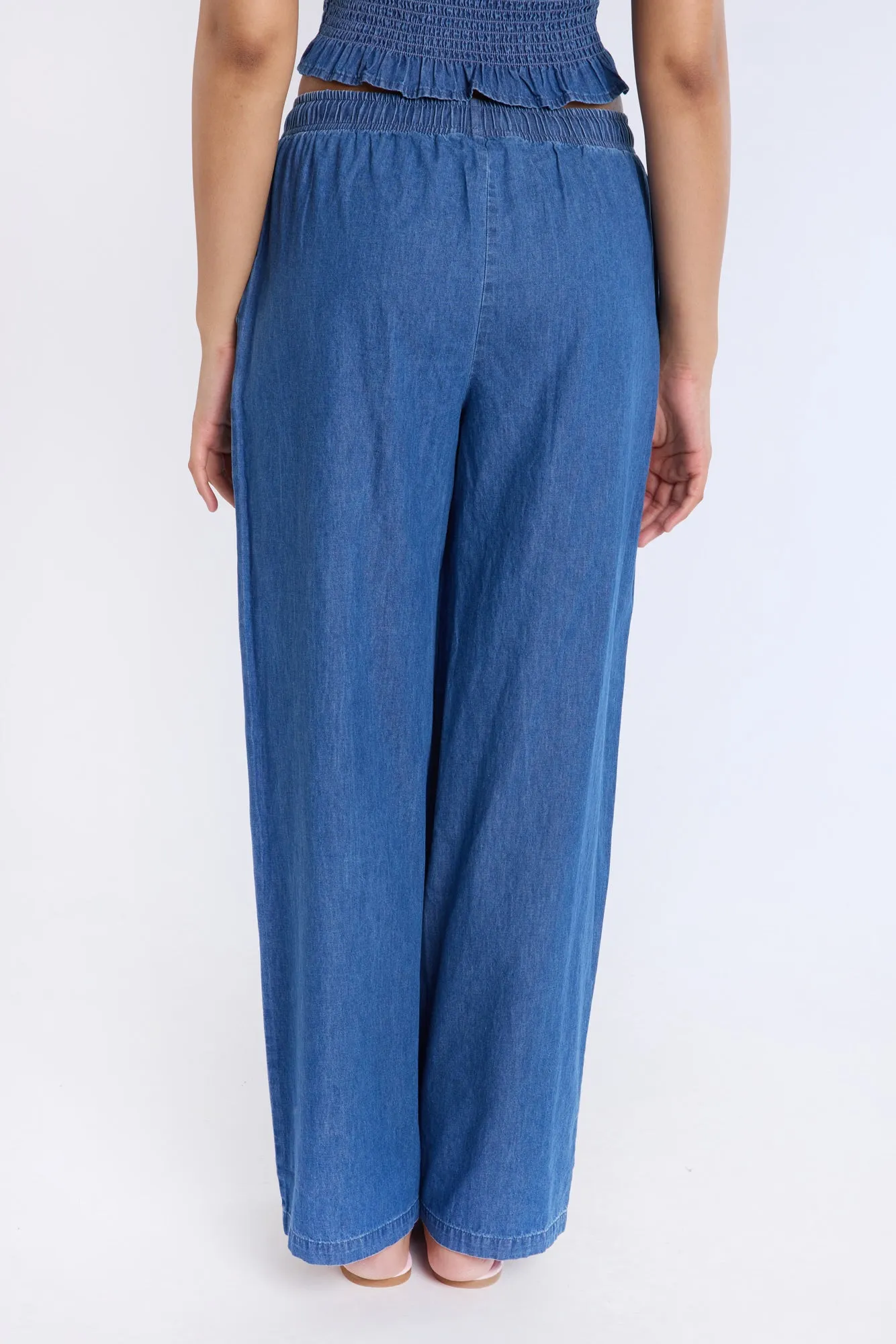 Chambray High Rise Wide Leg Pants