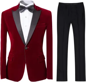 Cloudstyle Mens 2-Piece Suit Peaked Lapel 1 Button Tuxedo Slim Fit Dinner Jacket Pants