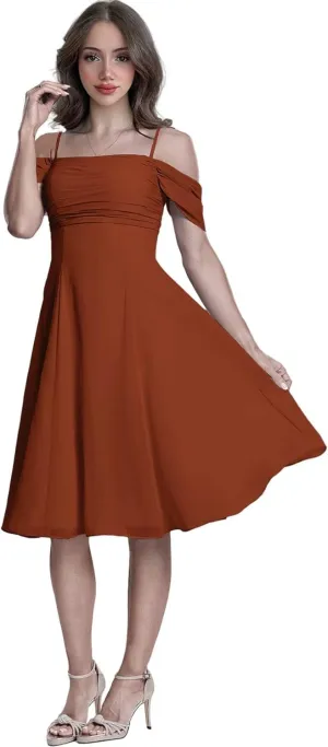 Cold Shoulder Bridesmaid Dresses for Women Chiffon Short Formal Evening Dress with Sleeves