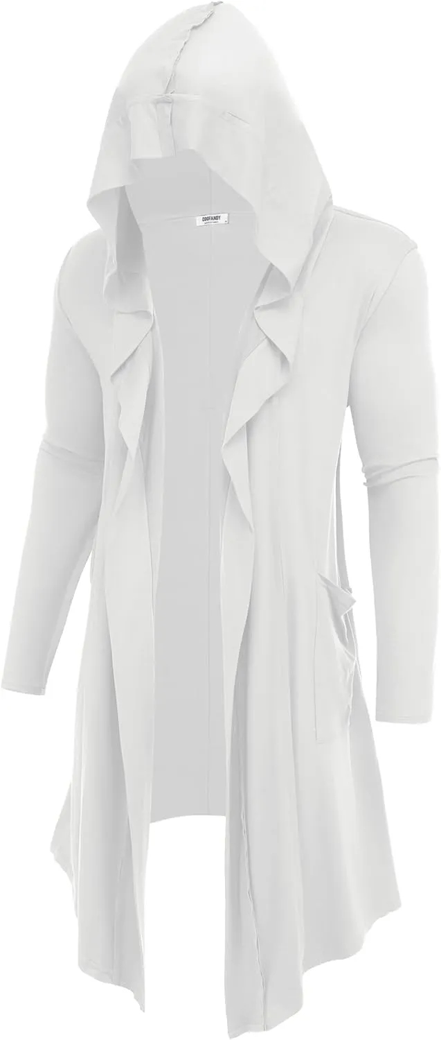 COOFANDY Long Hooded Cardigan Men Lightweight Cloak Costume Open Front Drape Cape Overcoat with Pockets