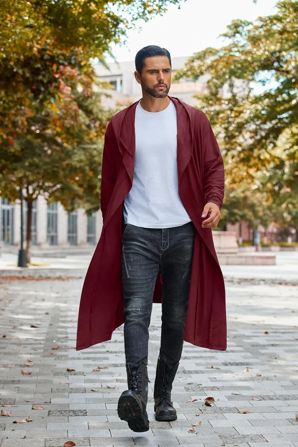 COOFANDY Long Hooded Cardigan Men Lightweight Cloak Costume Open Front Drape Cape Overcoat with Pockets