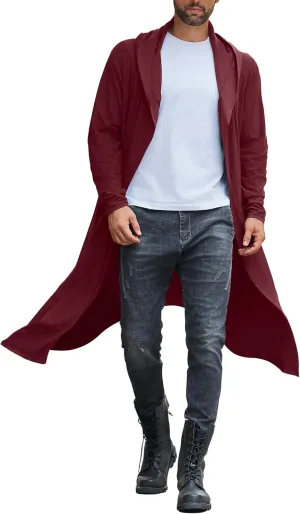 COOFANDY Long Hooded Cardigan Men Lightweight Cloak Costume Open Front Drape Cape Overcoat with Pockets