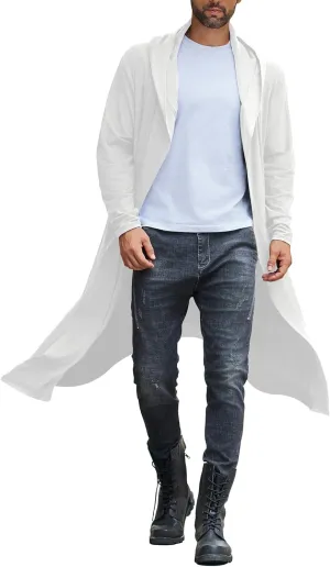 COOFANDY Long Hooded Cardigan Men Lightweight Cloak Costume Open Front Drape Cape Overcoat with Pockets