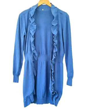 Cool Summer Ocean Breeze Cascading Ruffle Open Cardigan Sweater
