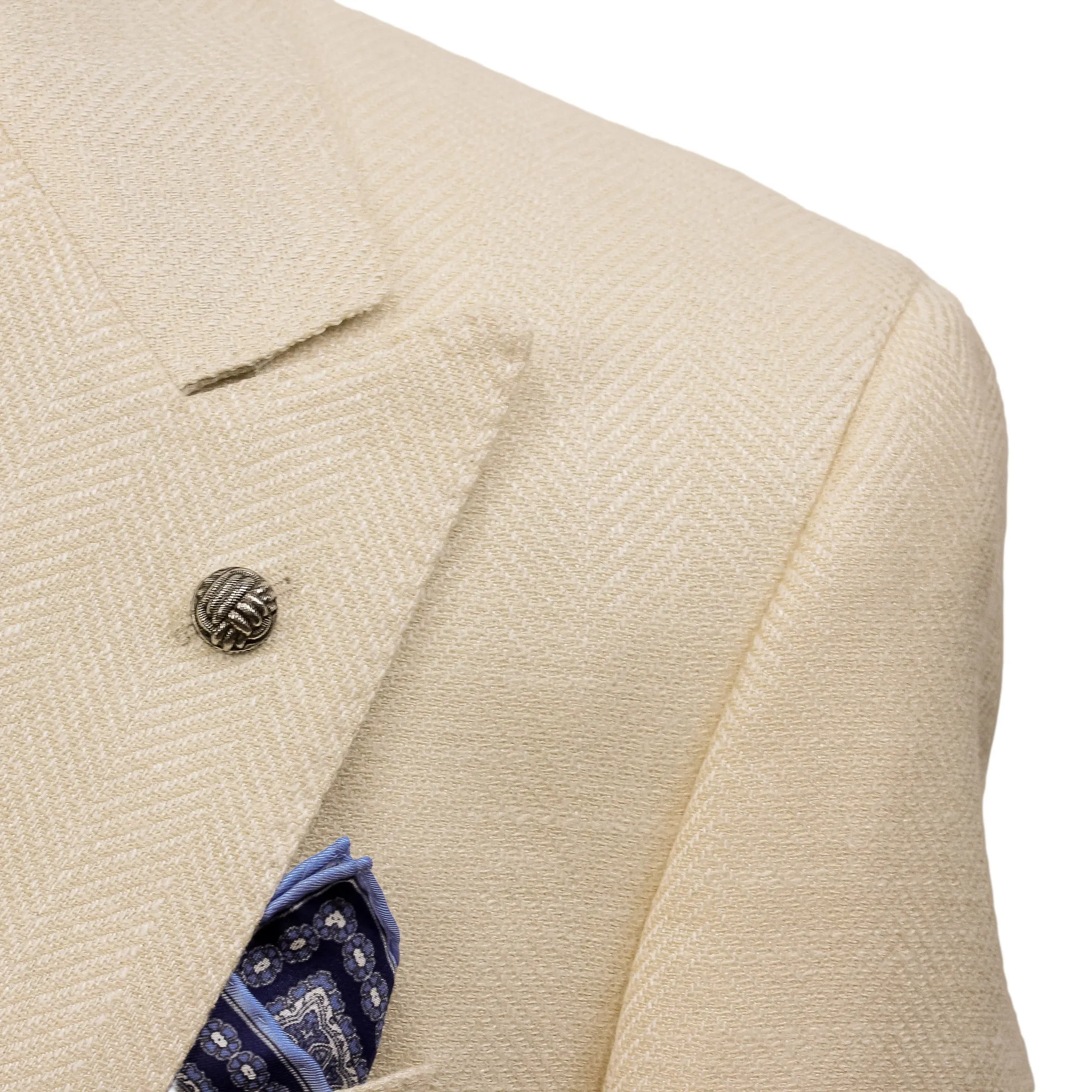 Cream Herringbone Wool Silk Linen Peak Lapel Morgan Contemporary Fit Sport Jacket - Jack Victor 1913