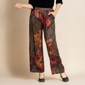 damask roses loose wide leg pant