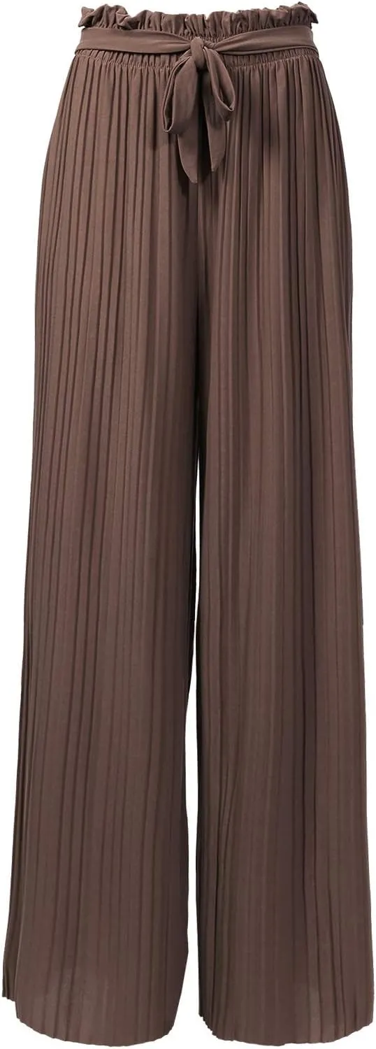 Design by Olivia Women's Ribbon Tie Chiffon Loose Pleated Wide Leg Palazzo Pants