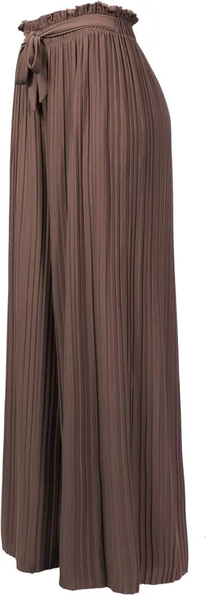 Design by Olivia Women's Ribbon Tie Chiffon Loose Pleated Wide Leg Palazzo Pants