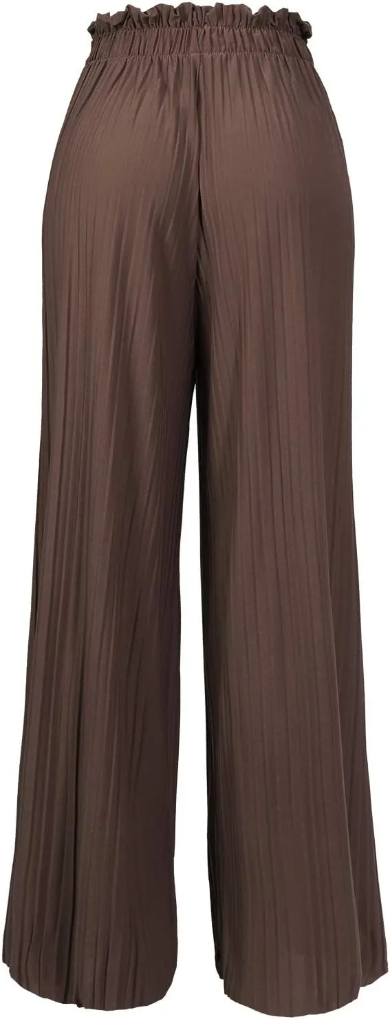 Design by Olivia Women's Ribbon Tie Chiffon Loose Pleated Wide Leg Palazzo Pants