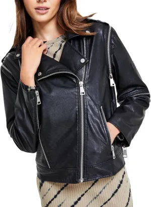 DKNY Jeans Womens Faux Leather Short Motorcycle Jacket Black XL