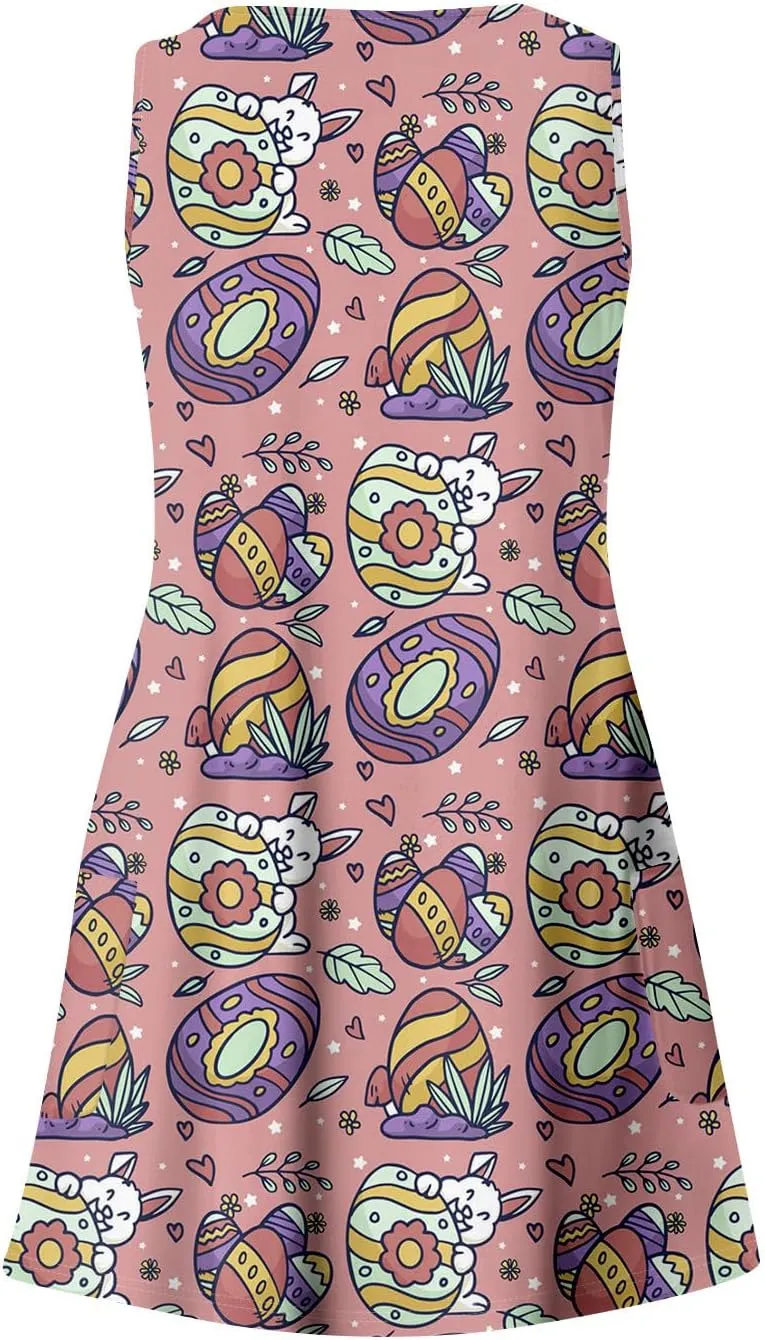 Eastern Dress for Women Cowl Neck Easter Bunny Sun Dresses 2025 Vacation Date Night Floral Festive Easter Eggs Brunch Dresses